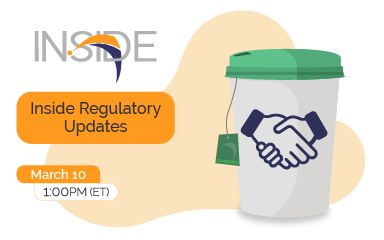 Inside webinar title and a travel mug with an image of two hands shaking on it